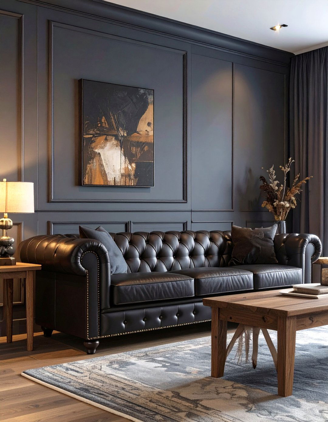Masculine Moody Living Room - 30 black couch living room ideas