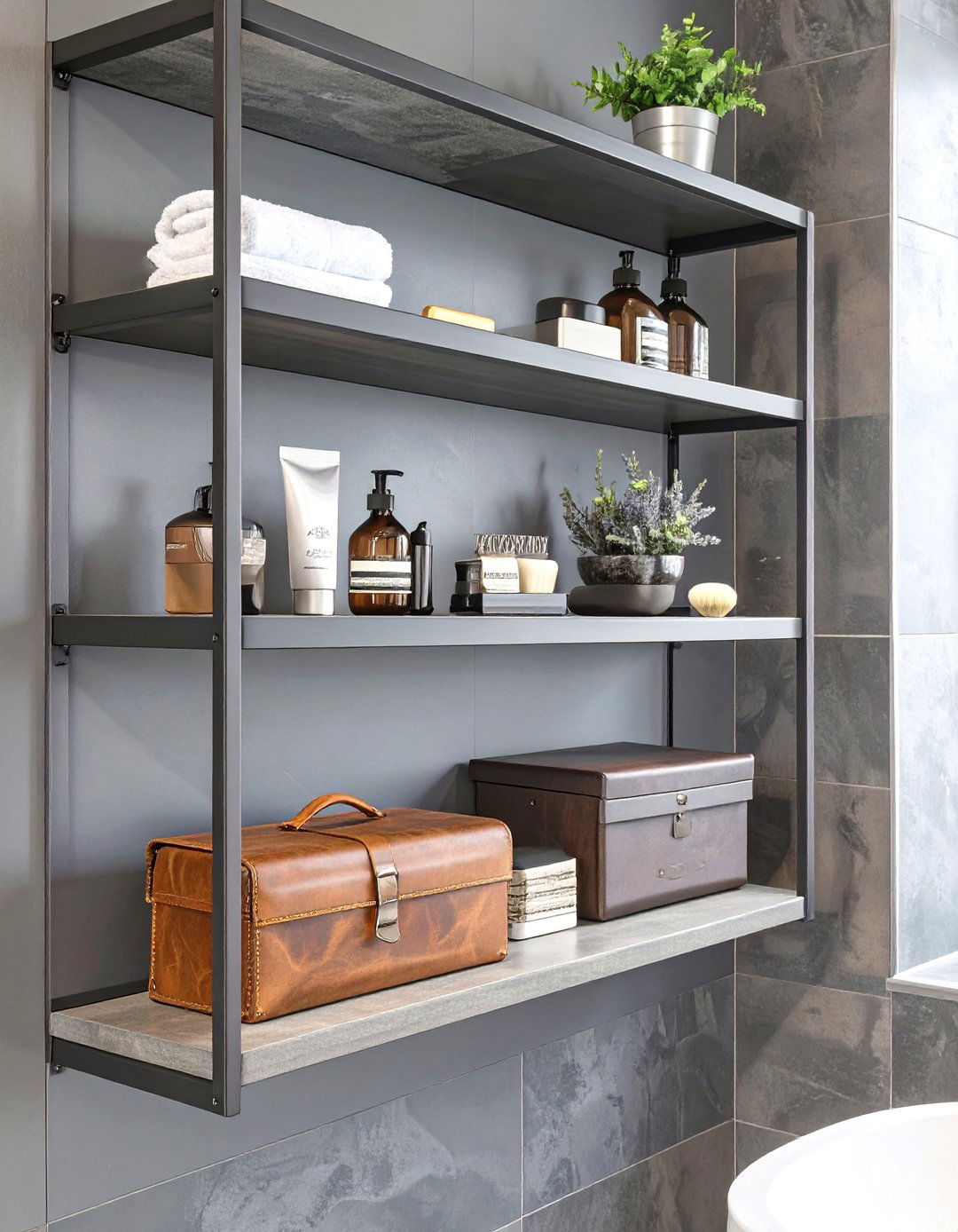 Masculine and Moody Bathroom Shelf