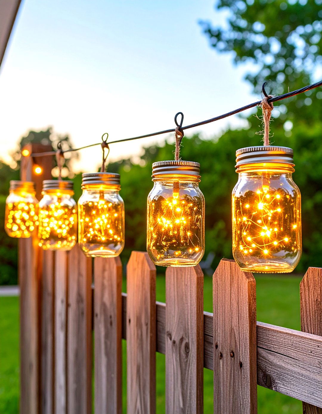 Mason Jar Fairy Light Patio Lanterns - 30 patio lighting ideas