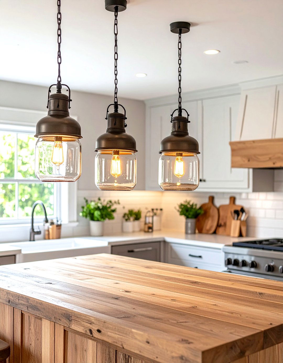 Mason Jar Pendant Lighting - 30 rustic farmhouse interior design ideas