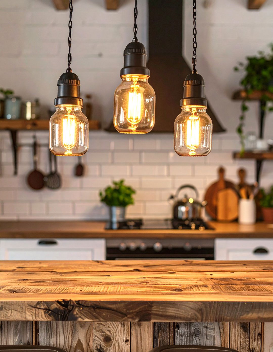 Mason Jar Pendant Lights - 30 small rustic kitchen ideas