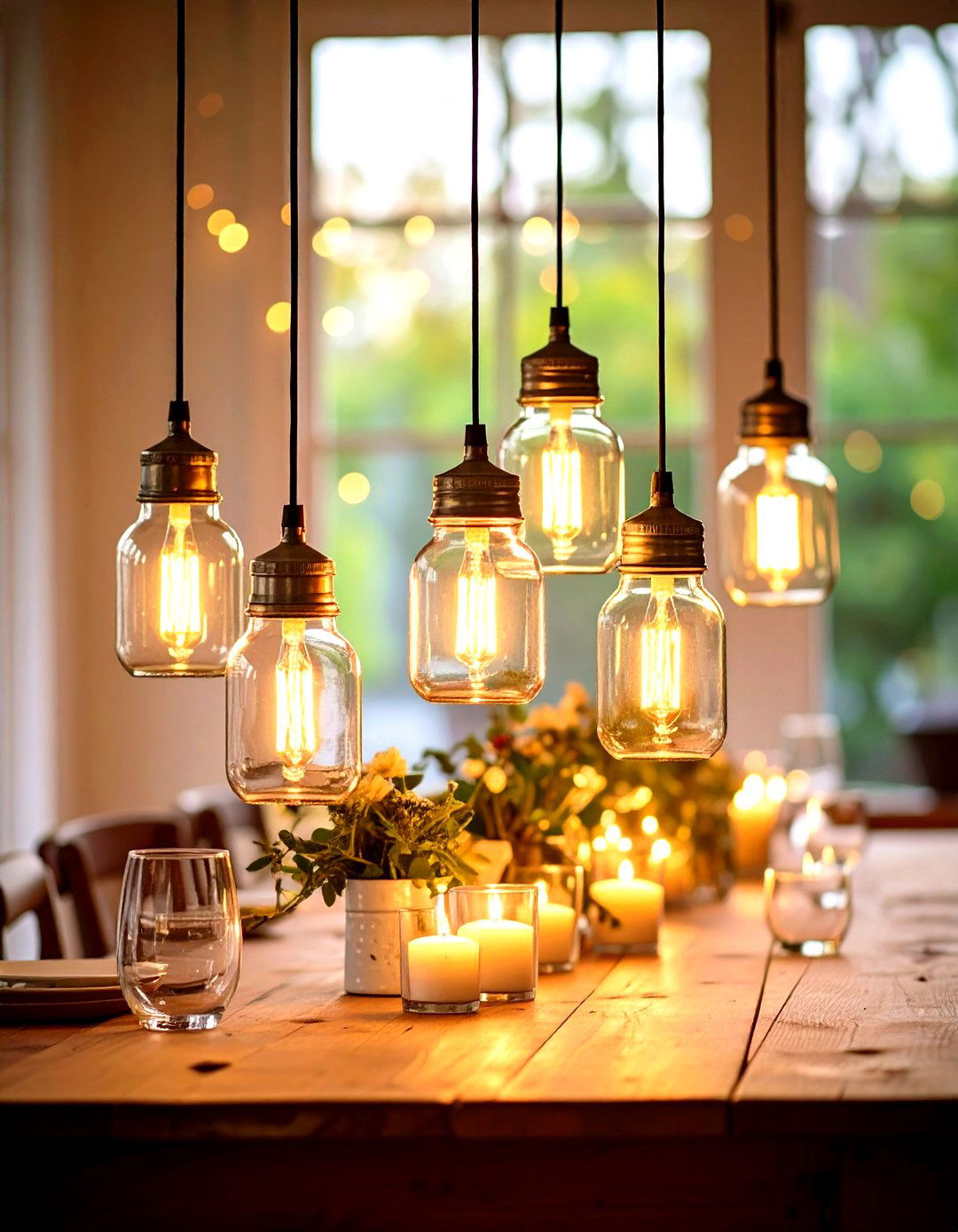 Mason Jar Pendant Lights - 30 rustic dining room ideas