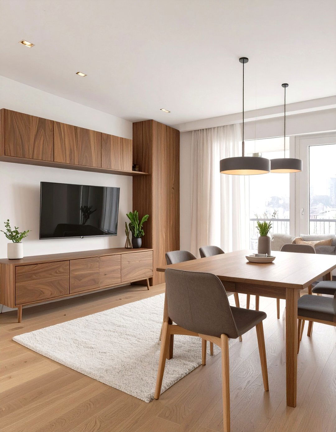 Matching Furniture Finishes for a Cohesive Look - 30 small living room ideas with tv and dining table
