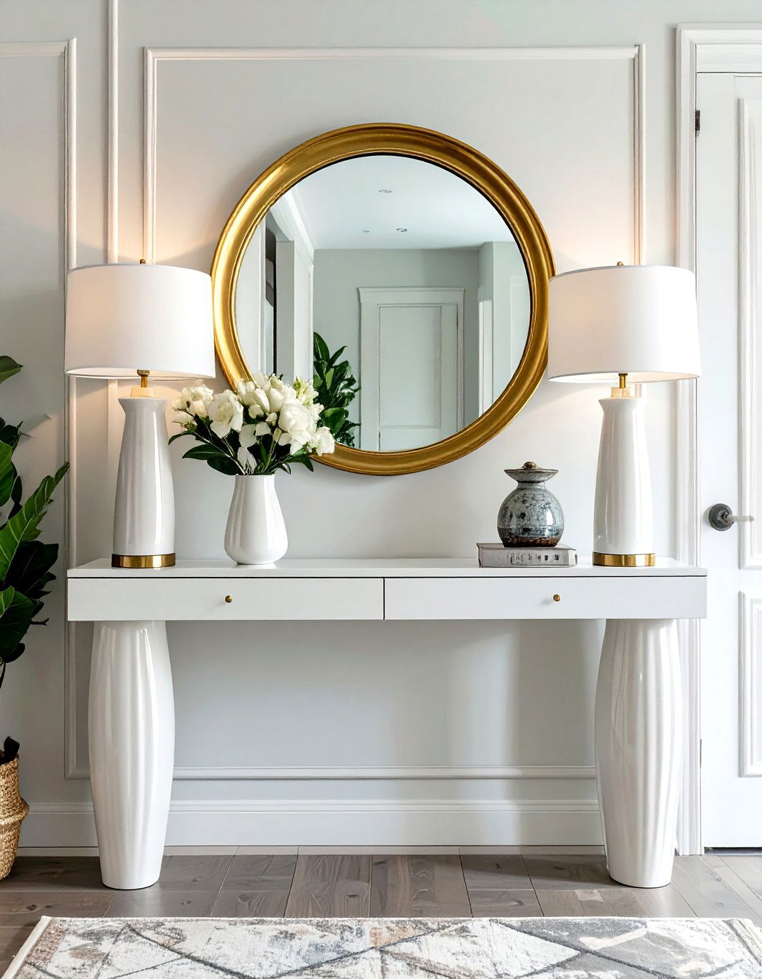 Matching Lamps on a Console Table - 30 symmetrical balance in interior design ideas