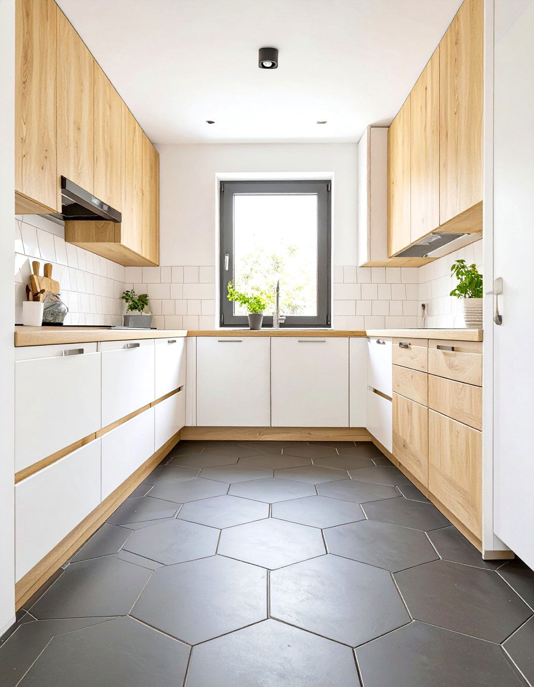 Matte Black Hexagon Kitchen Floor Tile - 30 small kitchen floor tile ideas