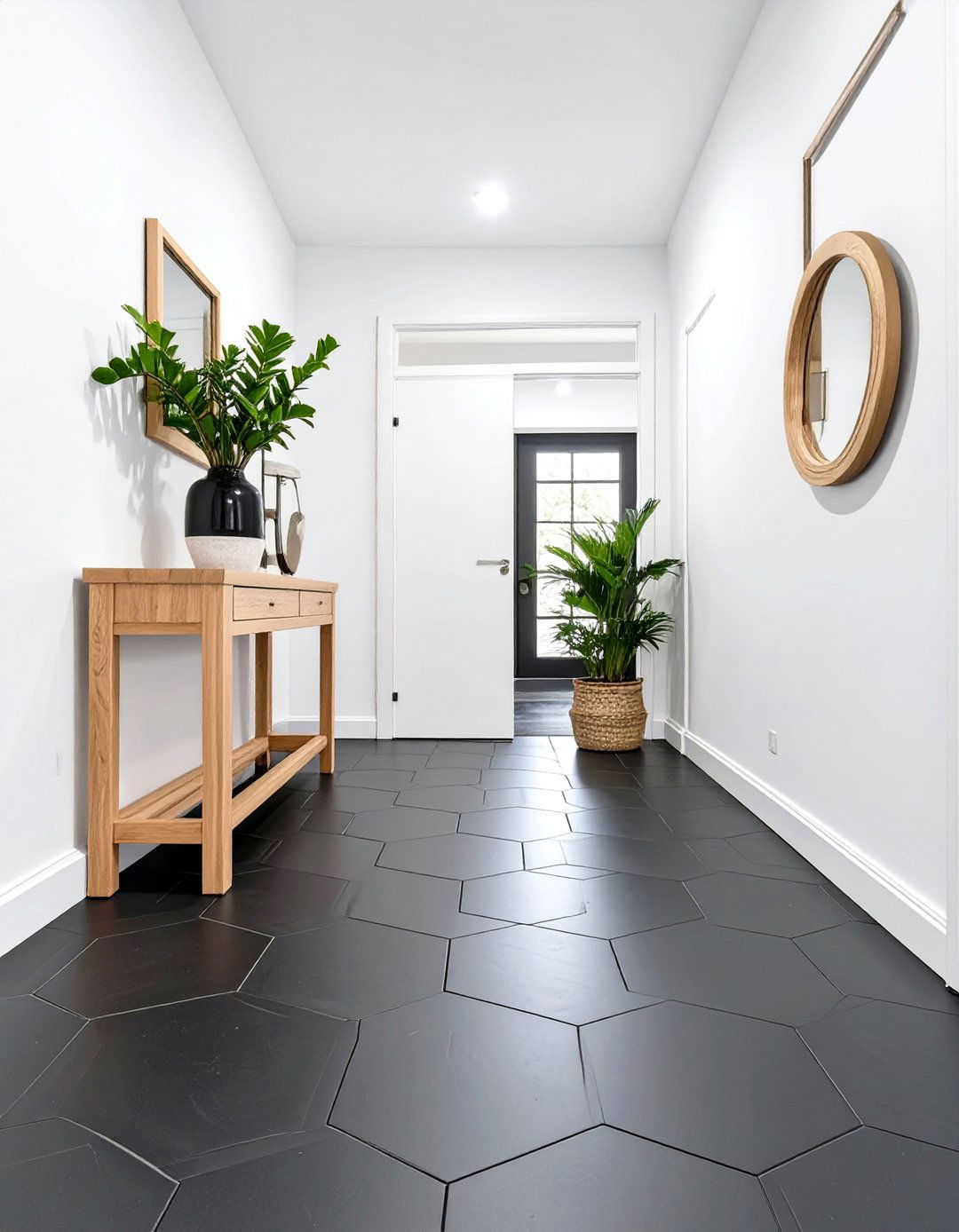 Matte Black Hexagon Tile - 30 modern entryway tile ideas