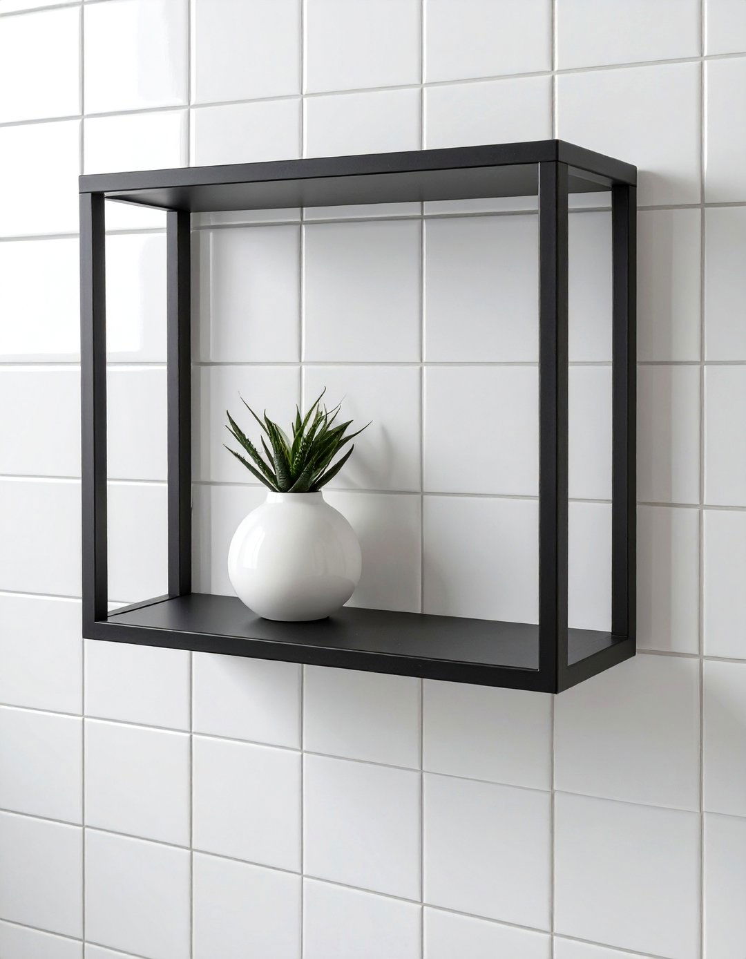 Matte Black Metal Box Shelf - 30 bathroom shelf ideas