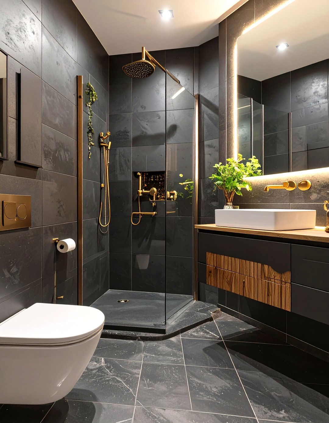 Matte Black Tiles - 30 washroom and bathroom tiles design ideas