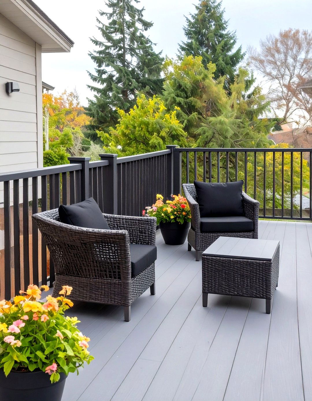 Matte Black Vertical Baluster Deck Railing - 30 metal deck railing ideas