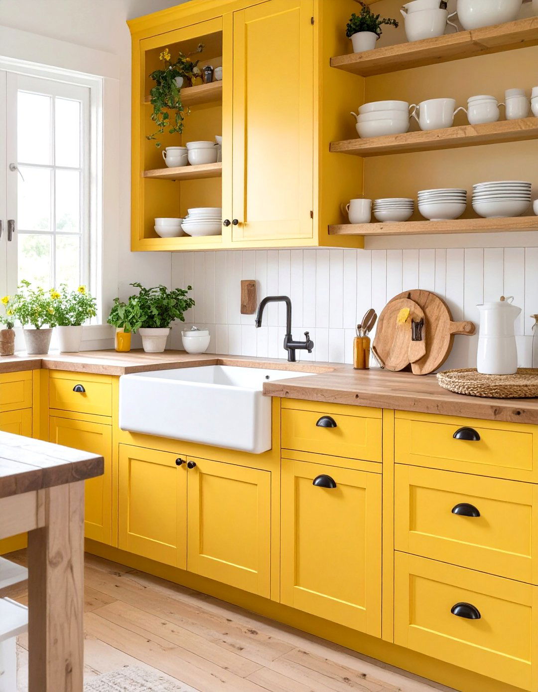 Matte Yellow Farmhouse Kitchen Cabinets - 30 yellow kitchen ideas