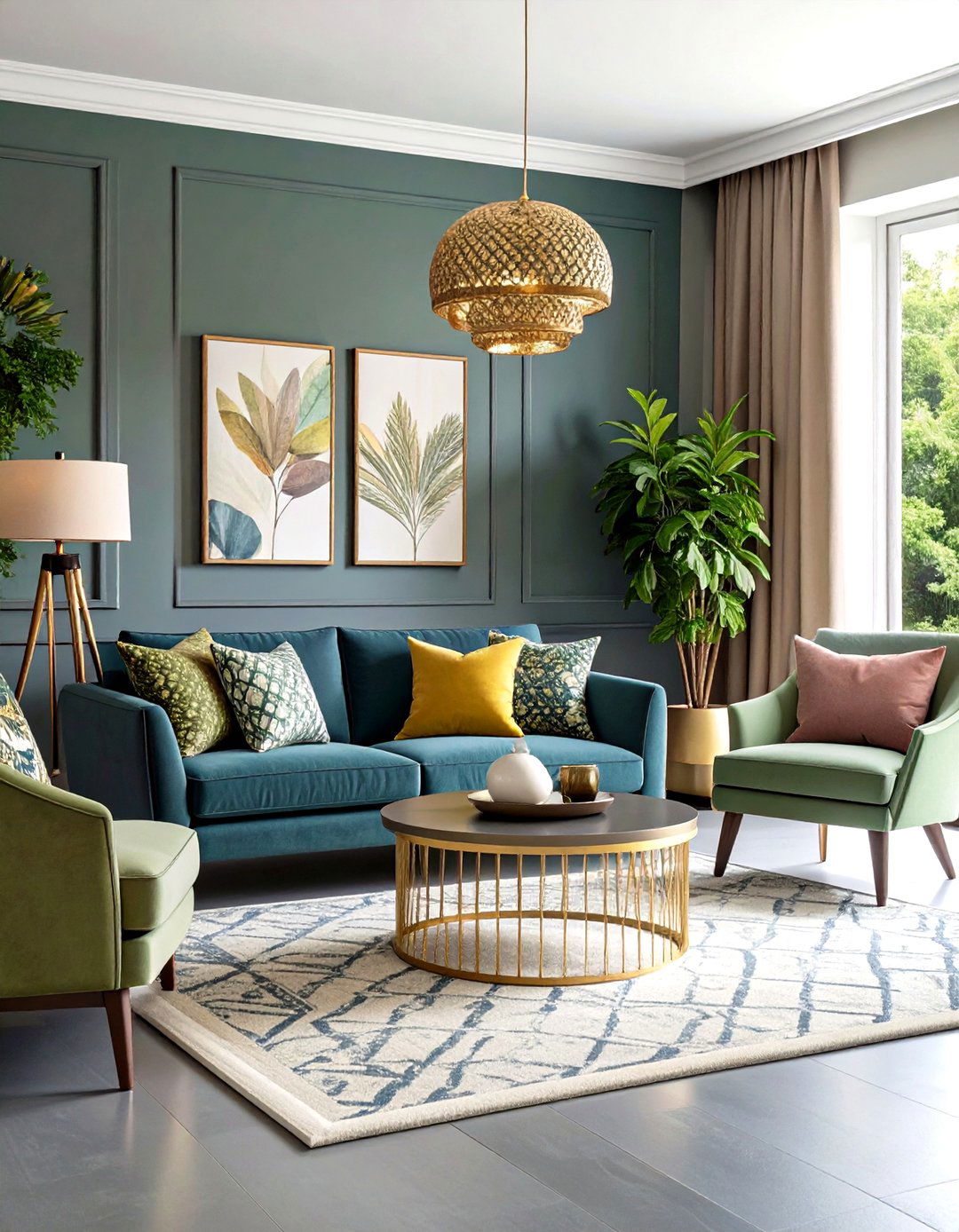 Maximalist Living Room with Deep Grey Painted Floors - 30 grey flooring living room ideas