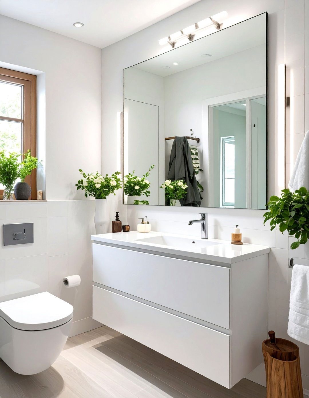 Maximizing Light with a Large Mirror - 30 small white bathroom ideas