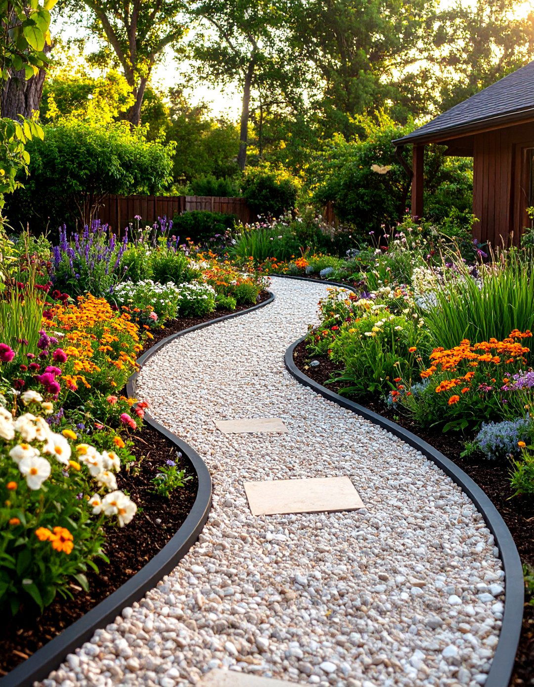 Meandering Pea Gravel Garden Pathway - 30 pea gravel landscaping ideas