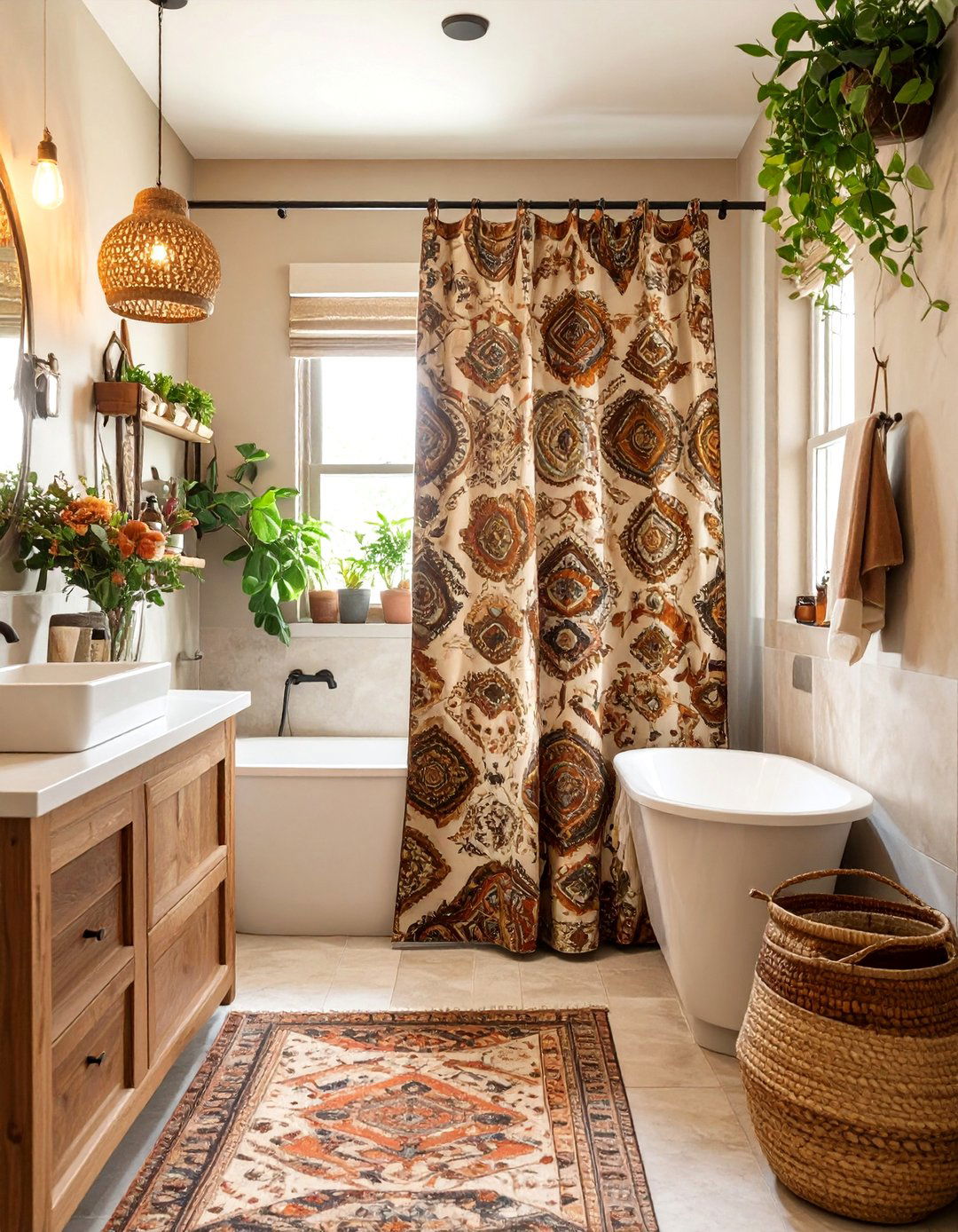 Medallion Pattern Bathroom Curtain - 30 bathroom curtains ideas