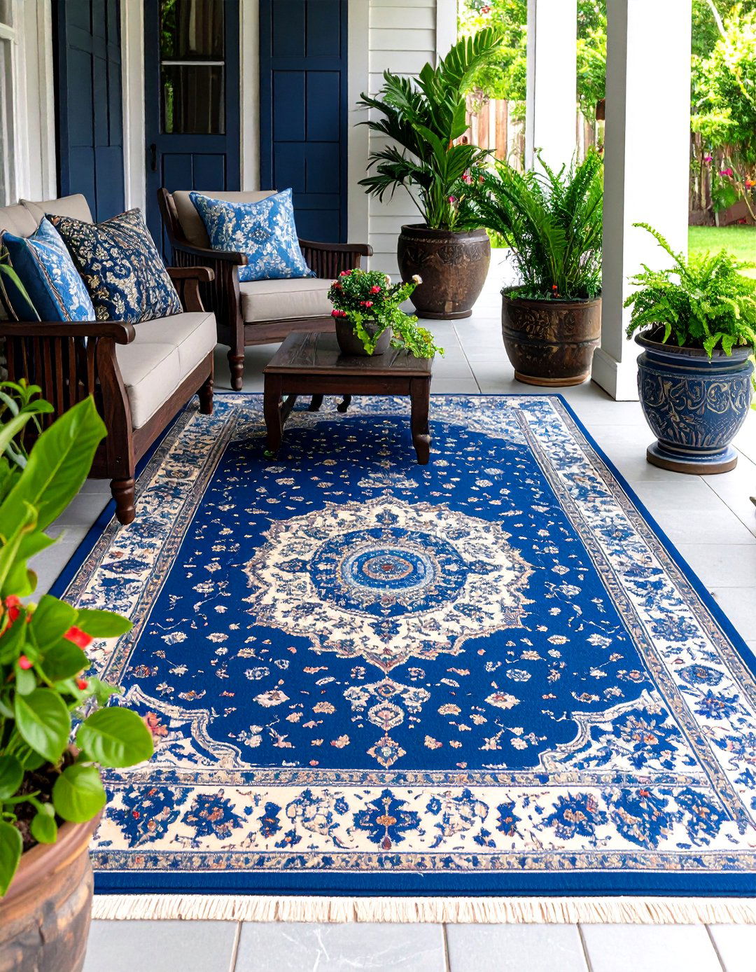 Medallion Patterned Rug - 30 front porch rug ideas