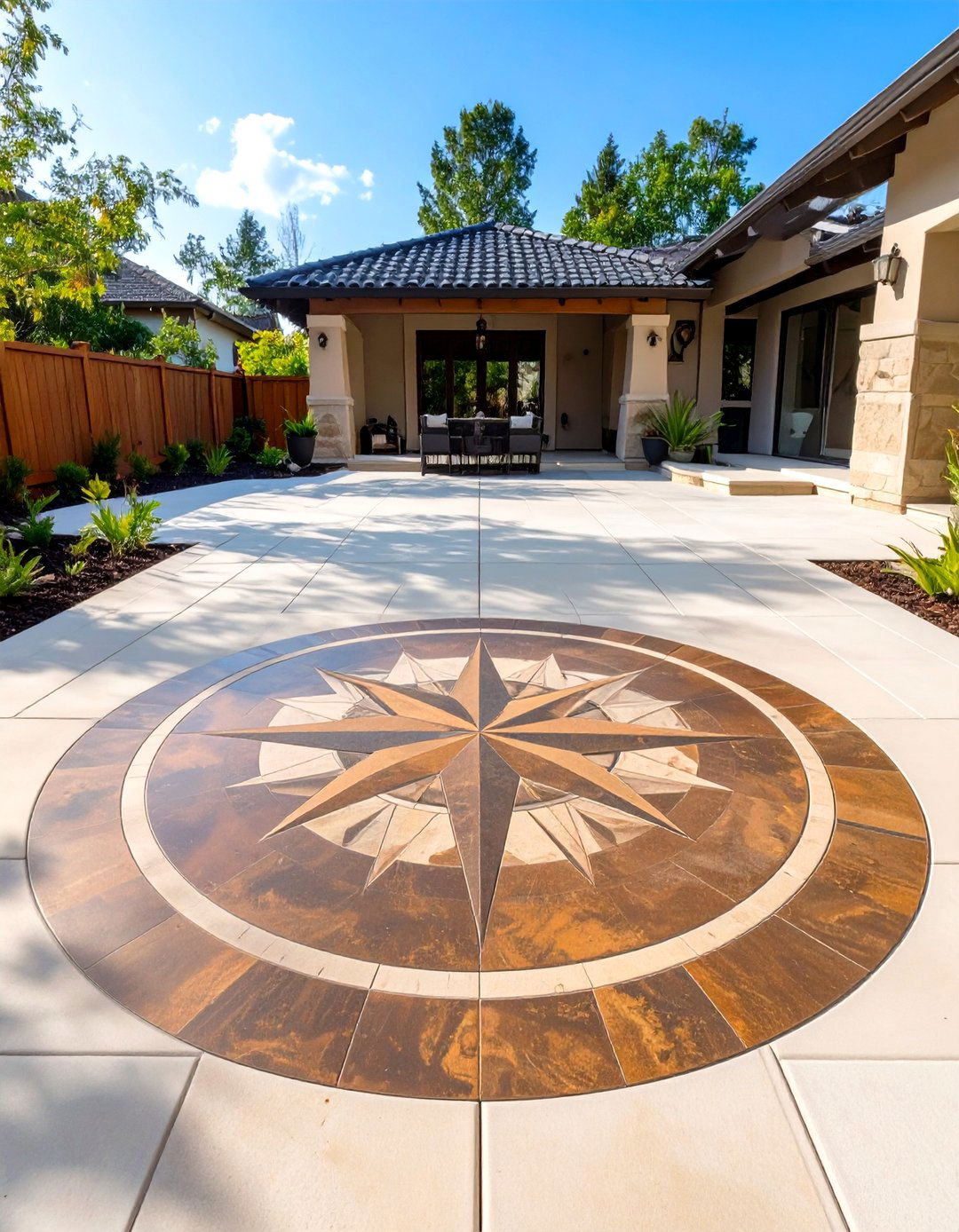 Medallion Stamped Concrete Patio Centerpiece - 30 stamped concrete patio ideas