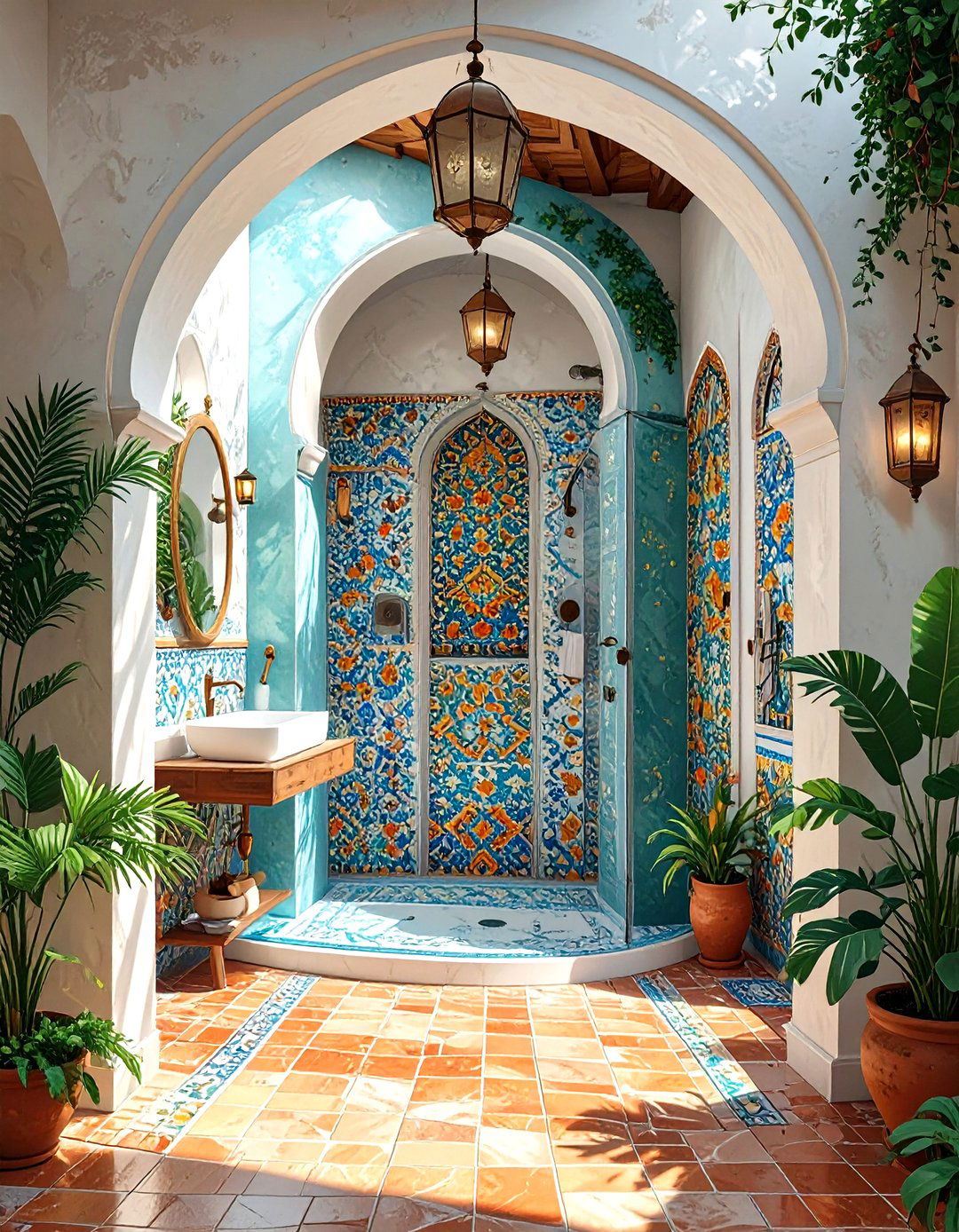 Mediterranean Archway Walk in Shower - 30 bathroom walk in shower ideas