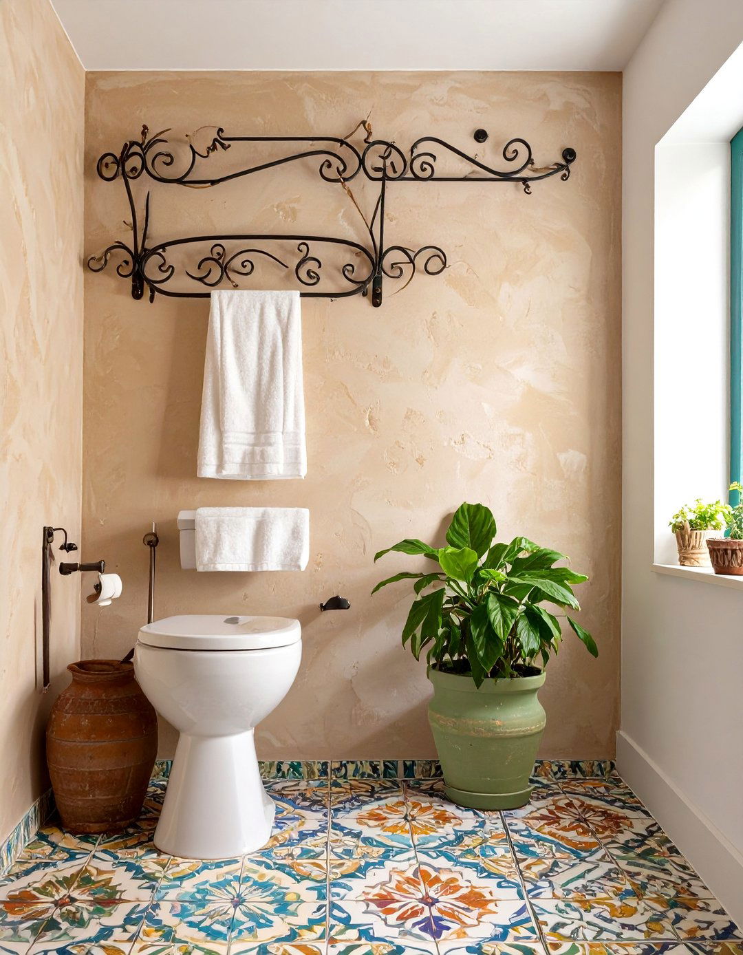 Mediterranean Bathroom Wrought Iron Holder - 30 bathroom towel holder ideas