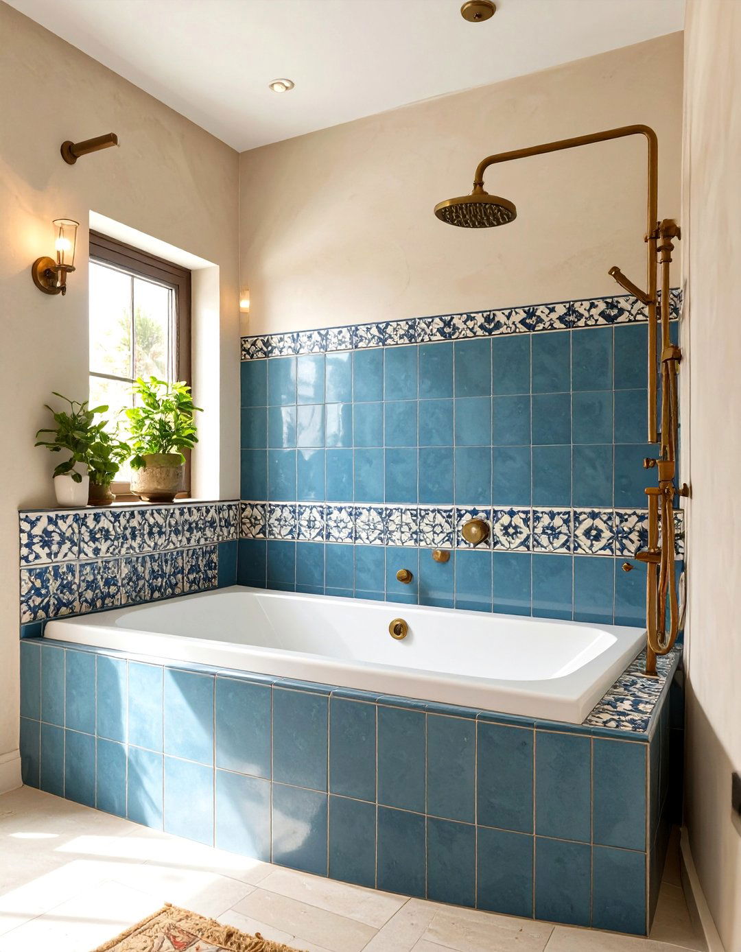 Mediterranean Blue Tiled Bathtub Shower - 30 bathtub shower combo ideas