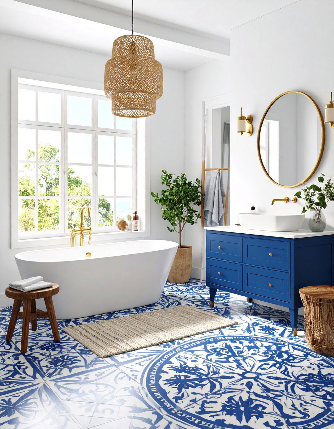 Mediterranean Blue and White Bathroom - 30 ai coastal bathroom ideas
