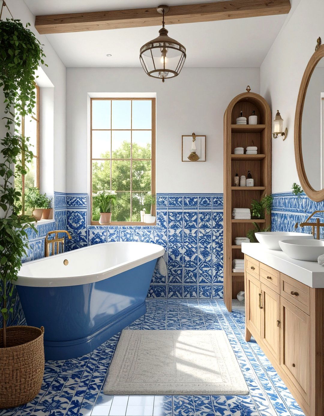 Mediterranean Blue and White Bathroom - 30 bathroom wall tile ideas