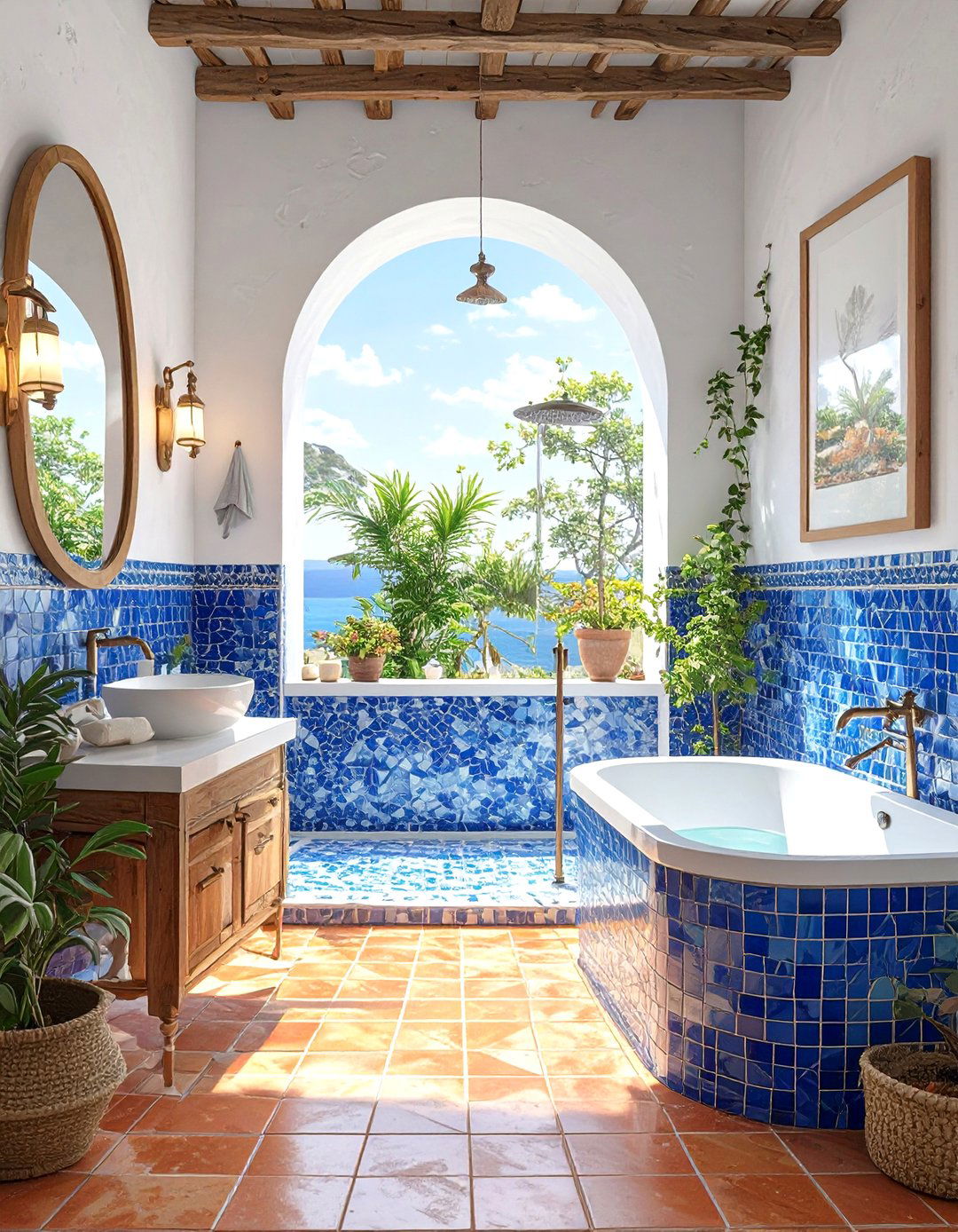 Mediterranean Blue and White Bathroom - 30 blue bathroom ideas