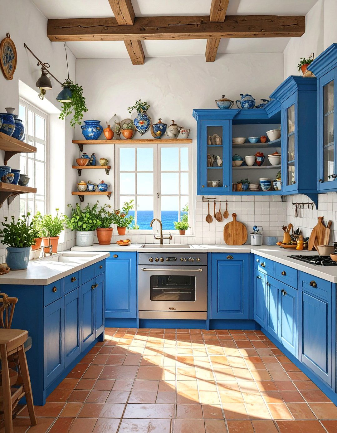 Mediterranean Blue and White Kitchen - 30 blue kitchen ideas