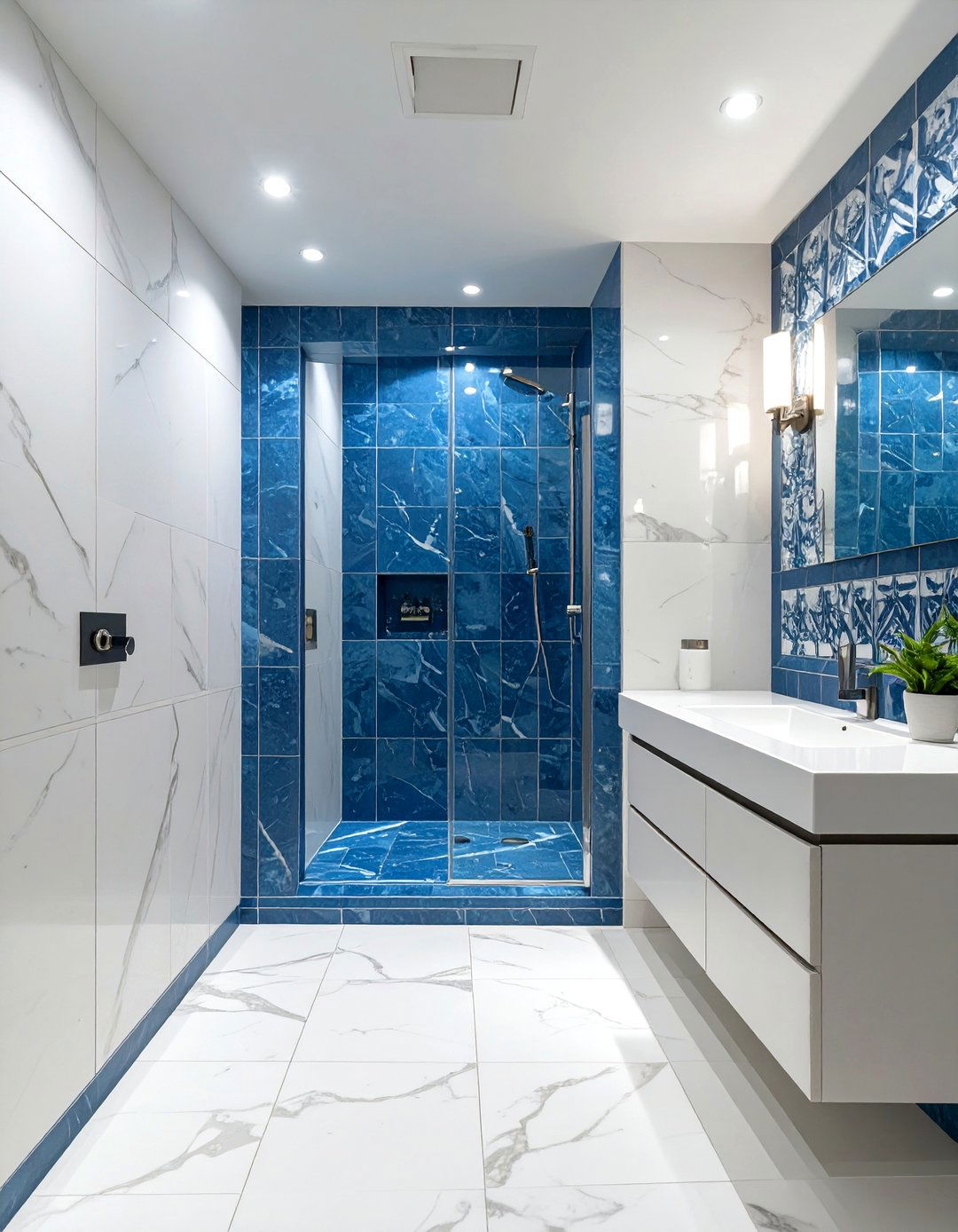 Mediterranean Blue and White Marble Bathroom - 30 marble bathroom ideas