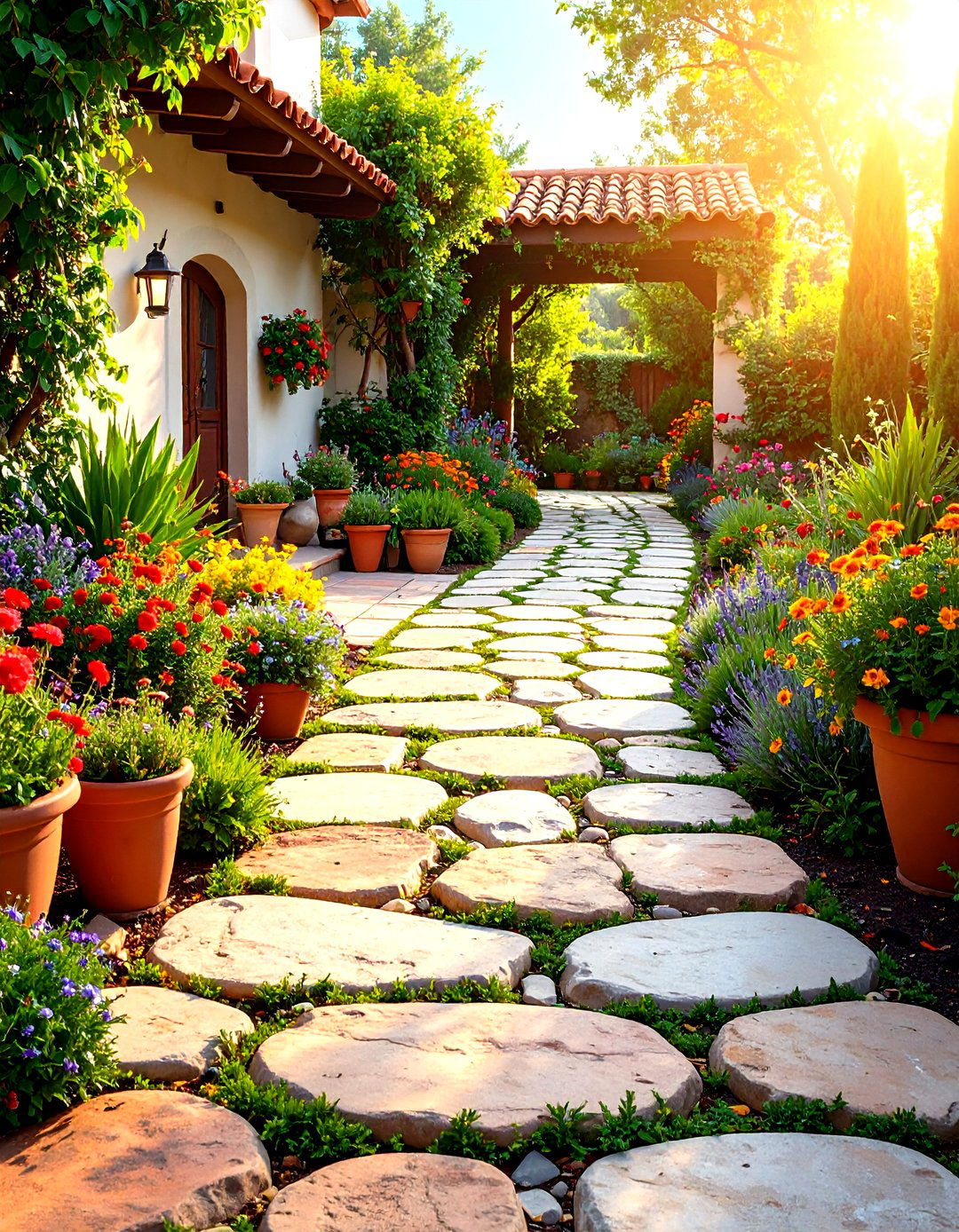 Mediterranean Cobblestone Garden Walkway - 30 garden walkway ideas