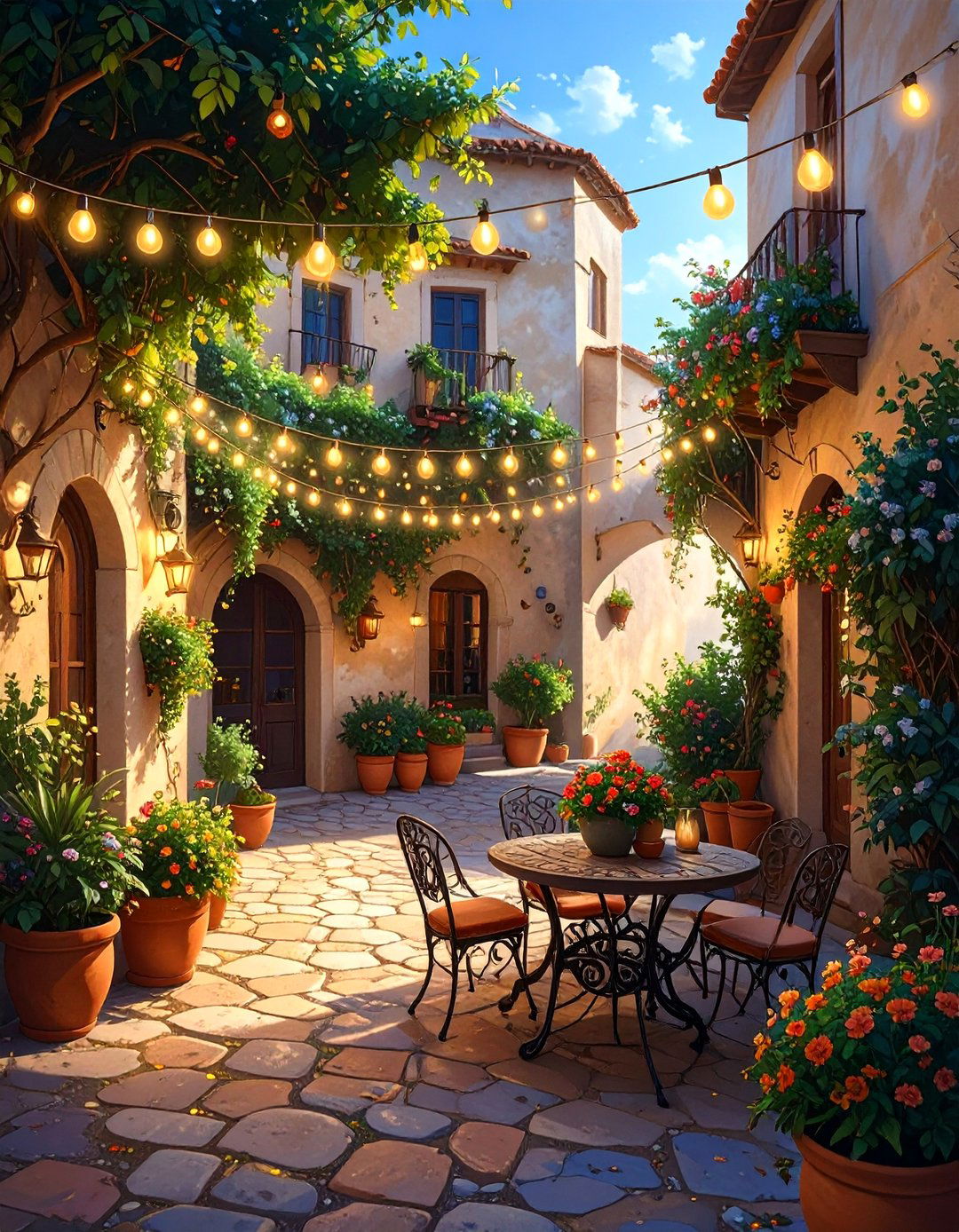 Mediterranean Courtyard Magic - 30 backyard string light ideas