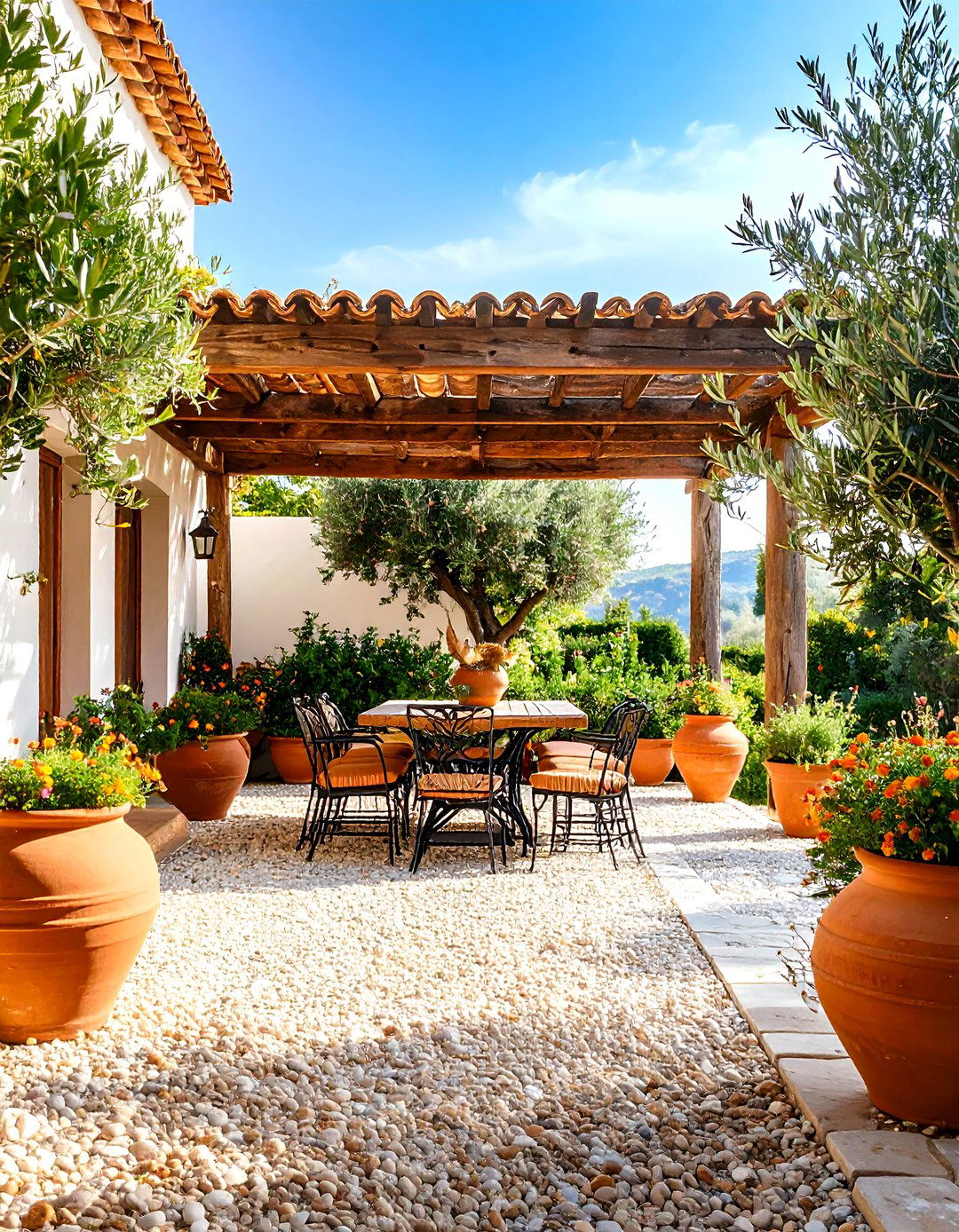 Mediterranean Courtyard with Pea Gravel - 30 gravel landscaping ideas