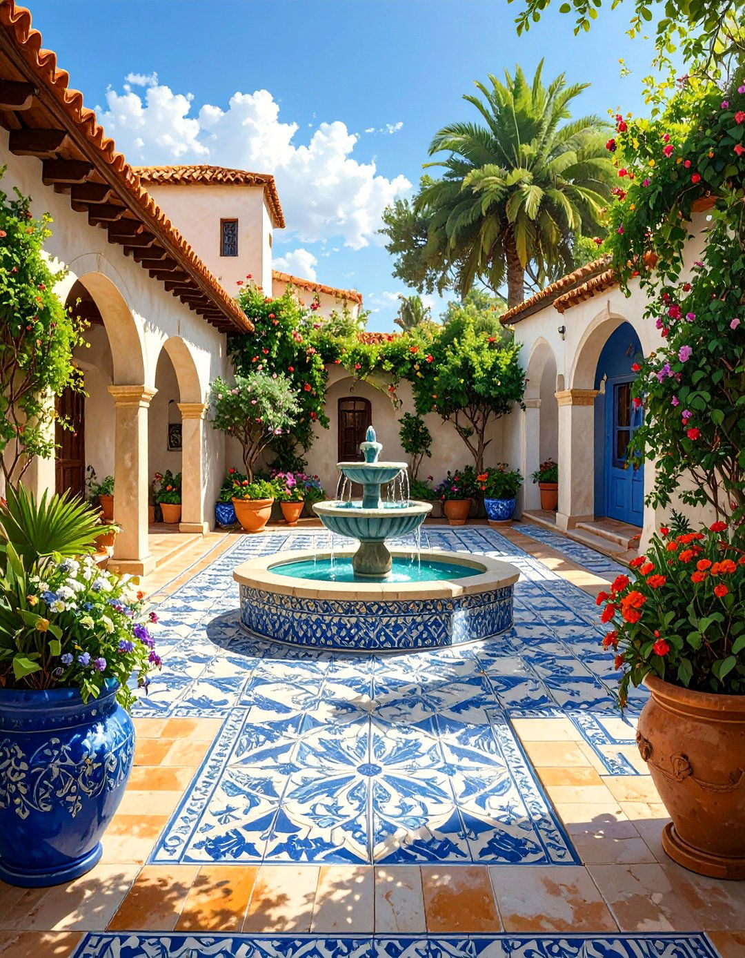 Mediterranean Inspired Cement Patio with a Stencil Finish - 30 cement patio ideas