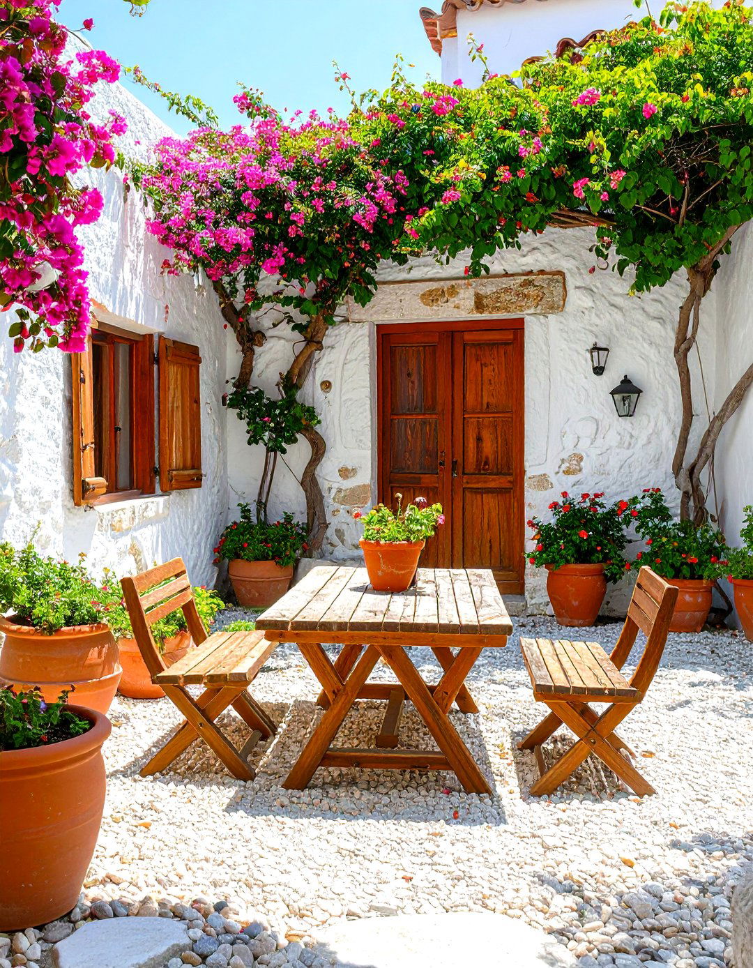 Mediterranean Inspired Pea Gravel Courtyard - 30 pea gravel patio ideas