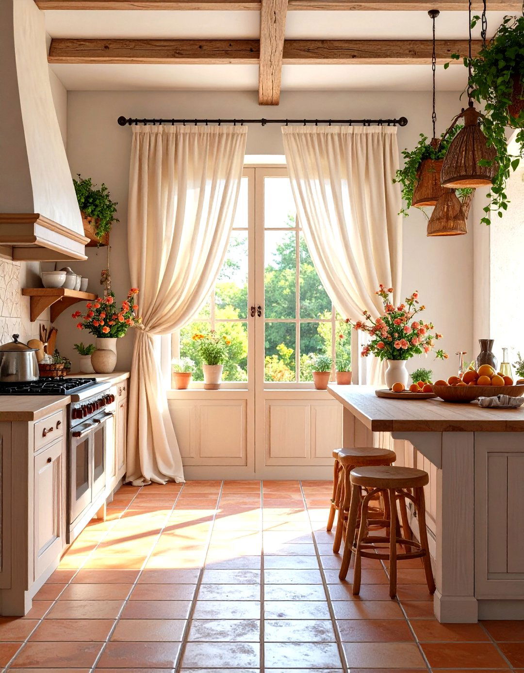 Mediterranean Kitchen Wrought Iron and Fabric - 30 kitchen curtain ideas