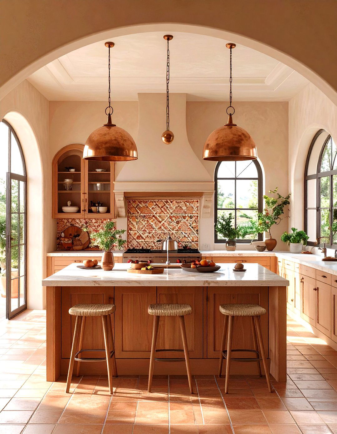 Mediterranean Kitchen with Hammered Metal Pendants - 30 kitchen island pendant lighting ideas