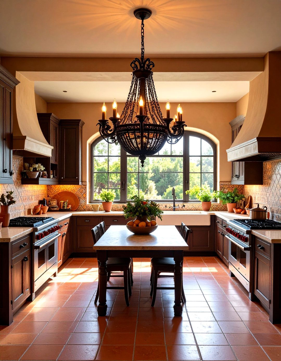 Mediterranean Kitchen with Ornate Iron Fixtures - 30 kitchen ceiling lights ideas