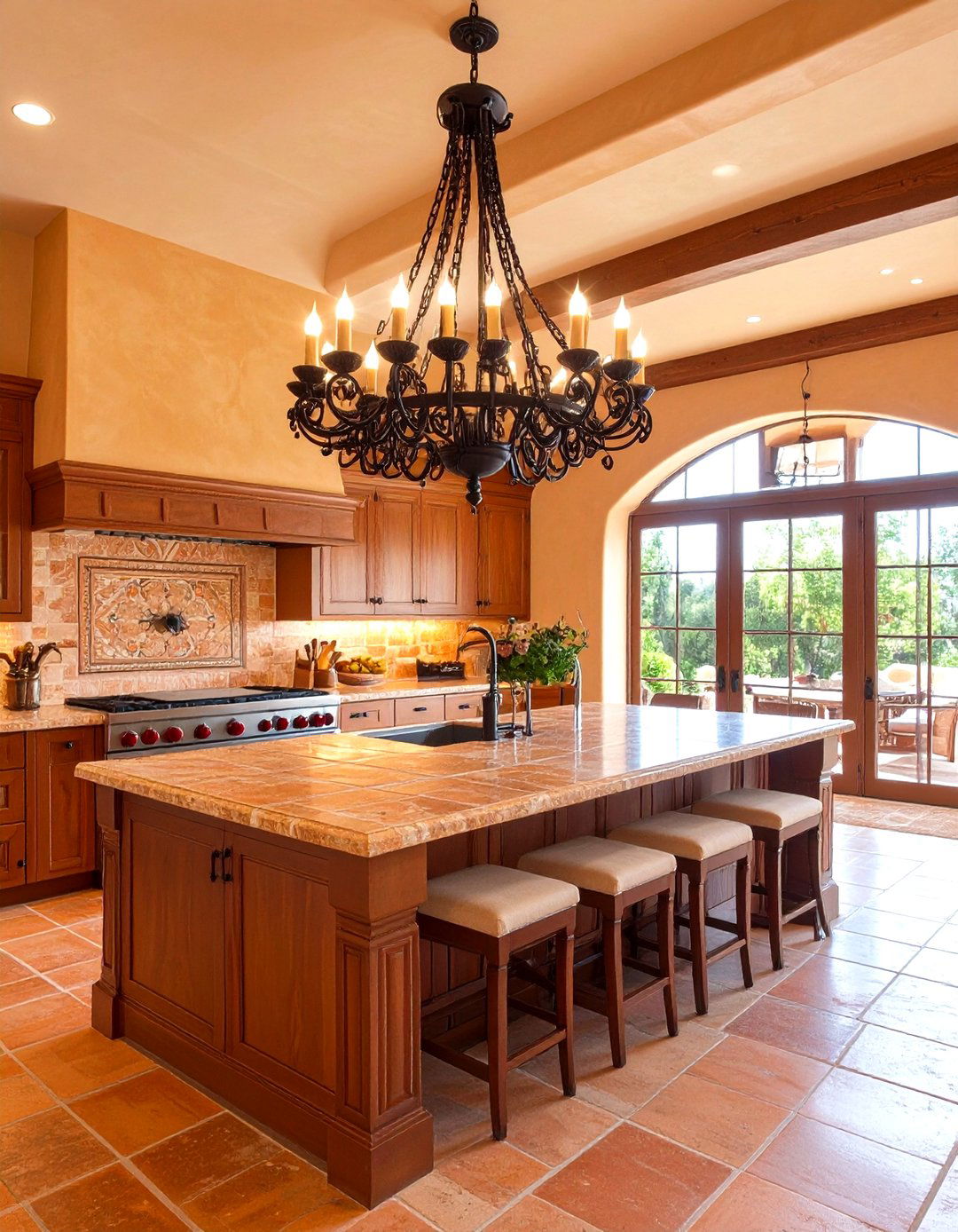 Mediterranean Kitchen with Wrought Iron Fixtures - 30 kitchen island lighting ideas