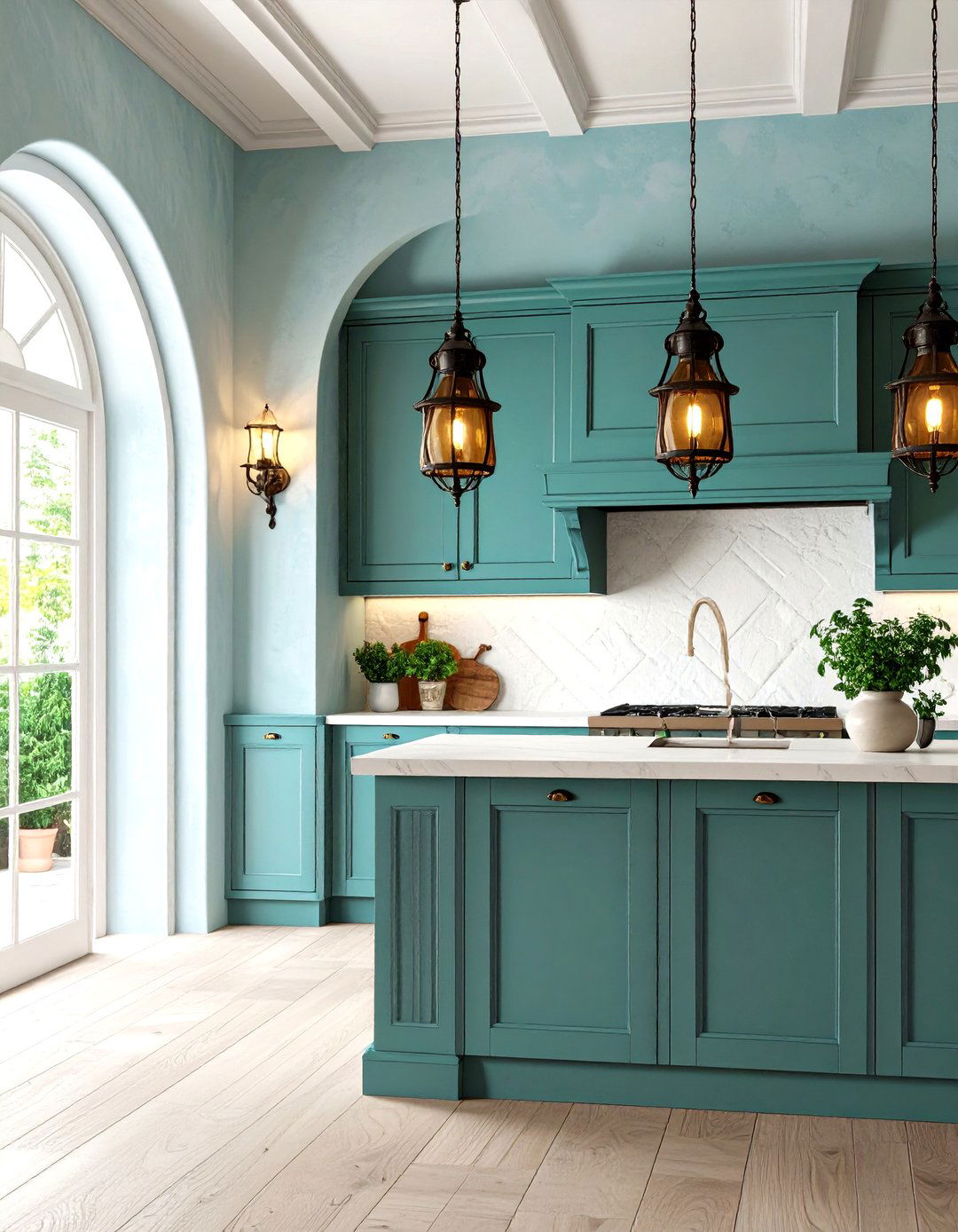 Mediterranean Kitchen with Wrought Iron Sconces - 30 kitchen lighting design ideas