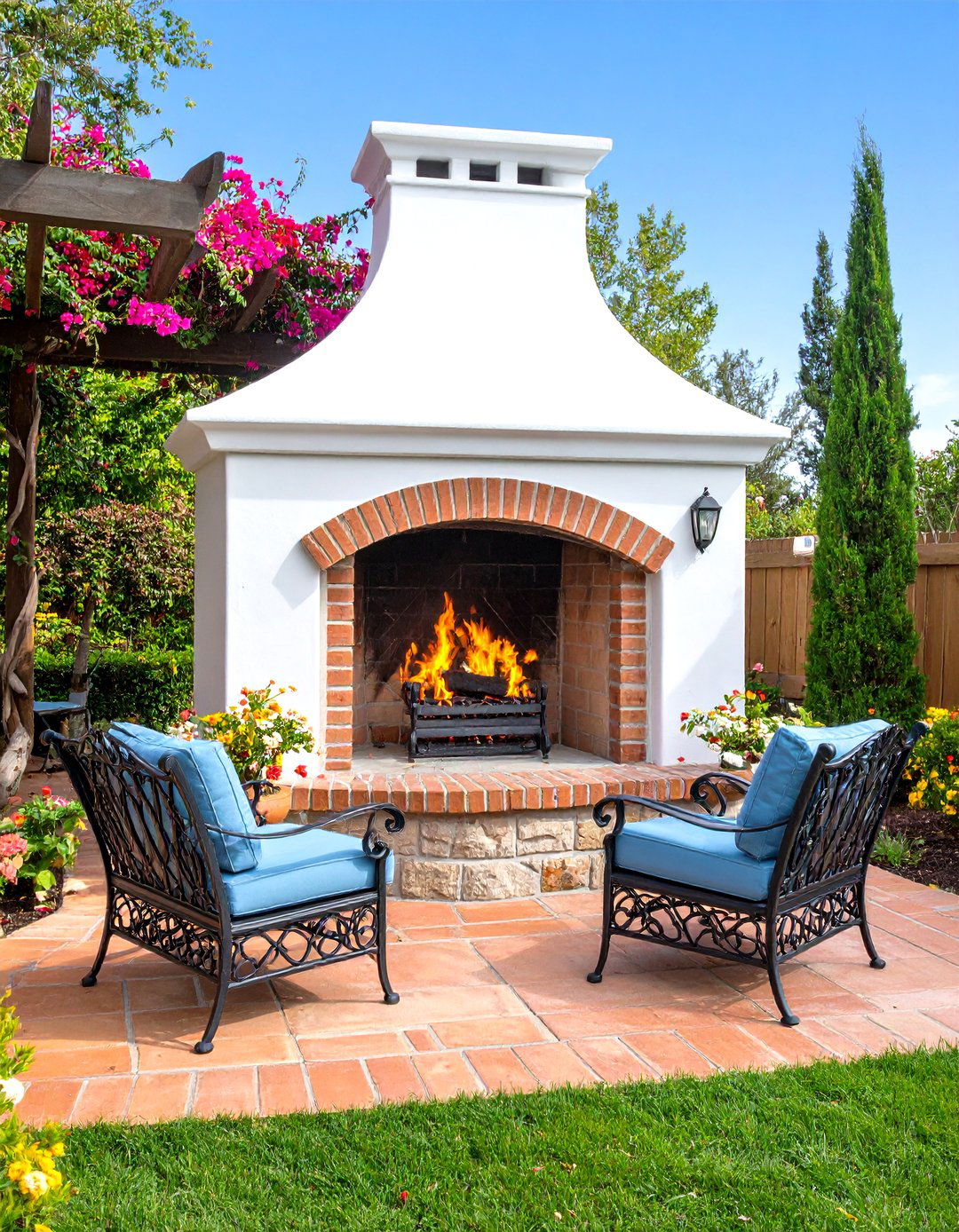 Mediterranean Stucco Fireplace - 30 backyard fireplace ideas