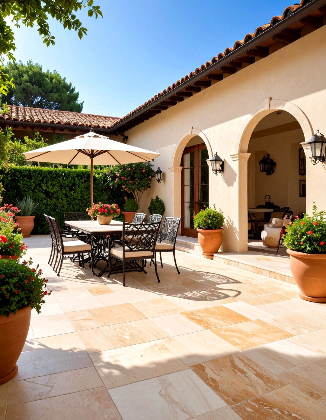 Mediterranean Style Travertine Rock Patio - 30 rock patio ideas