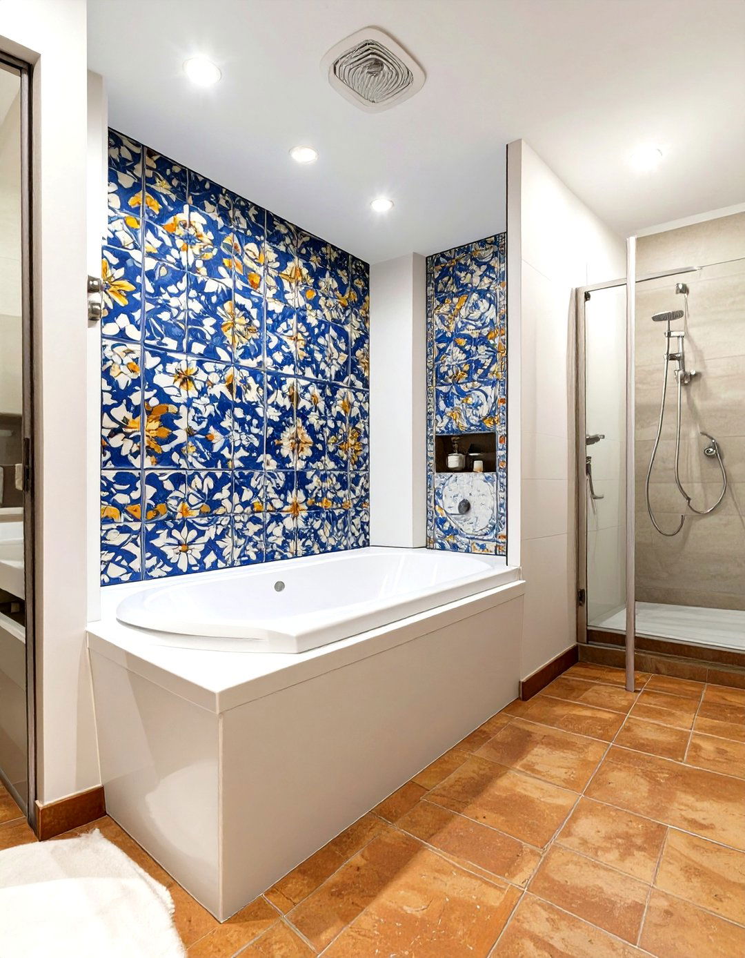 Mediterranean Style Tub in a Tiled Shower Alcove - 30 tub in shower bathroom ideas
