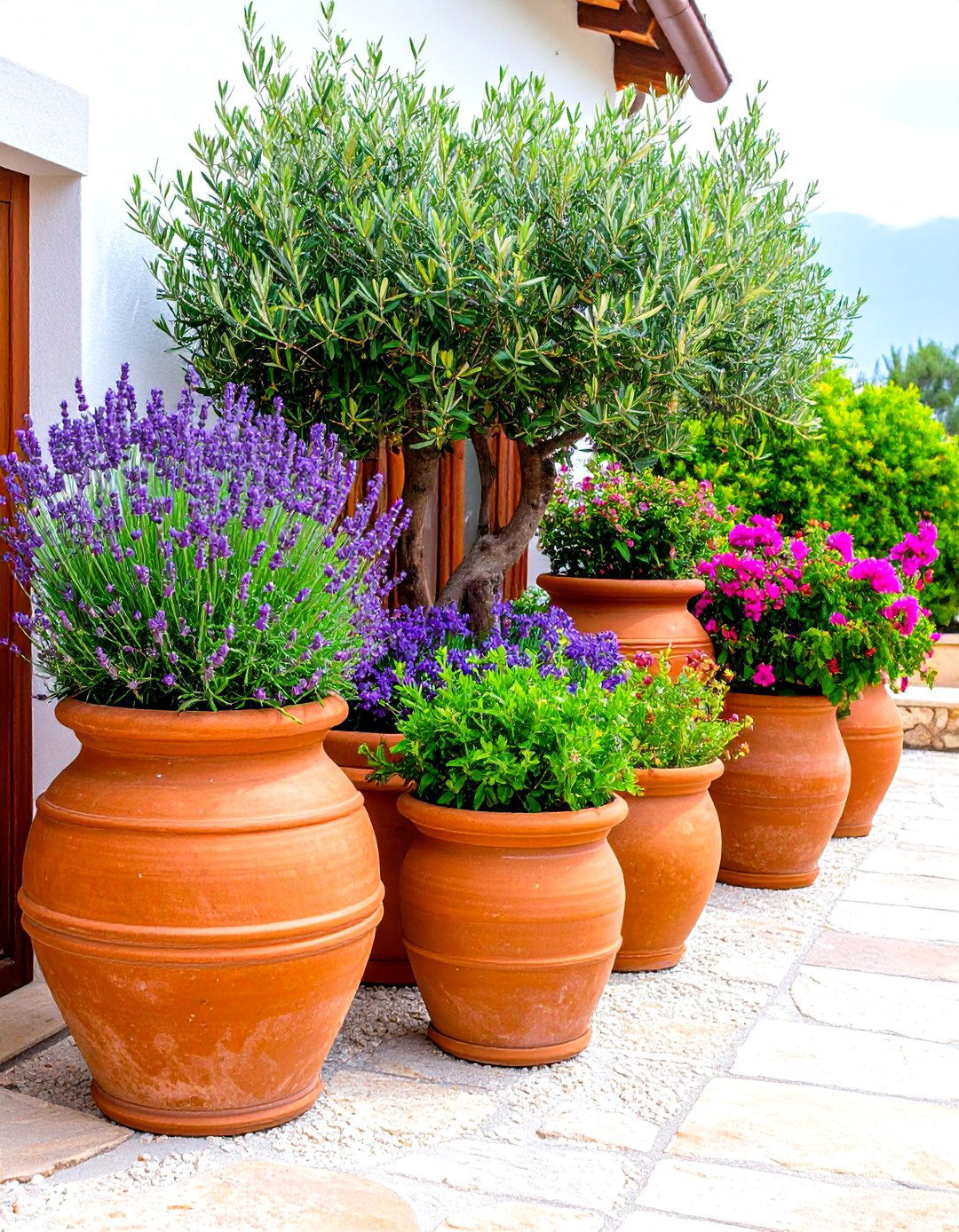 Mediterranean Terrace Garden - 30 front yard container garden ideas