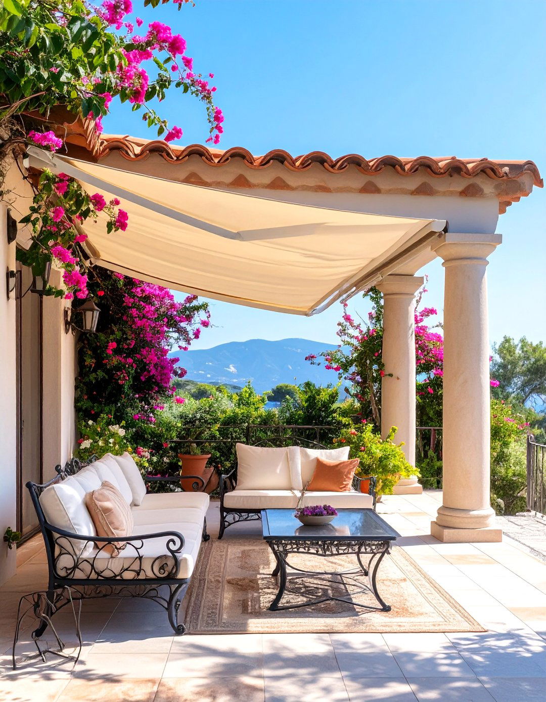 Mediterranean Terracotta Tiled Awning - 30 deck awning ideas