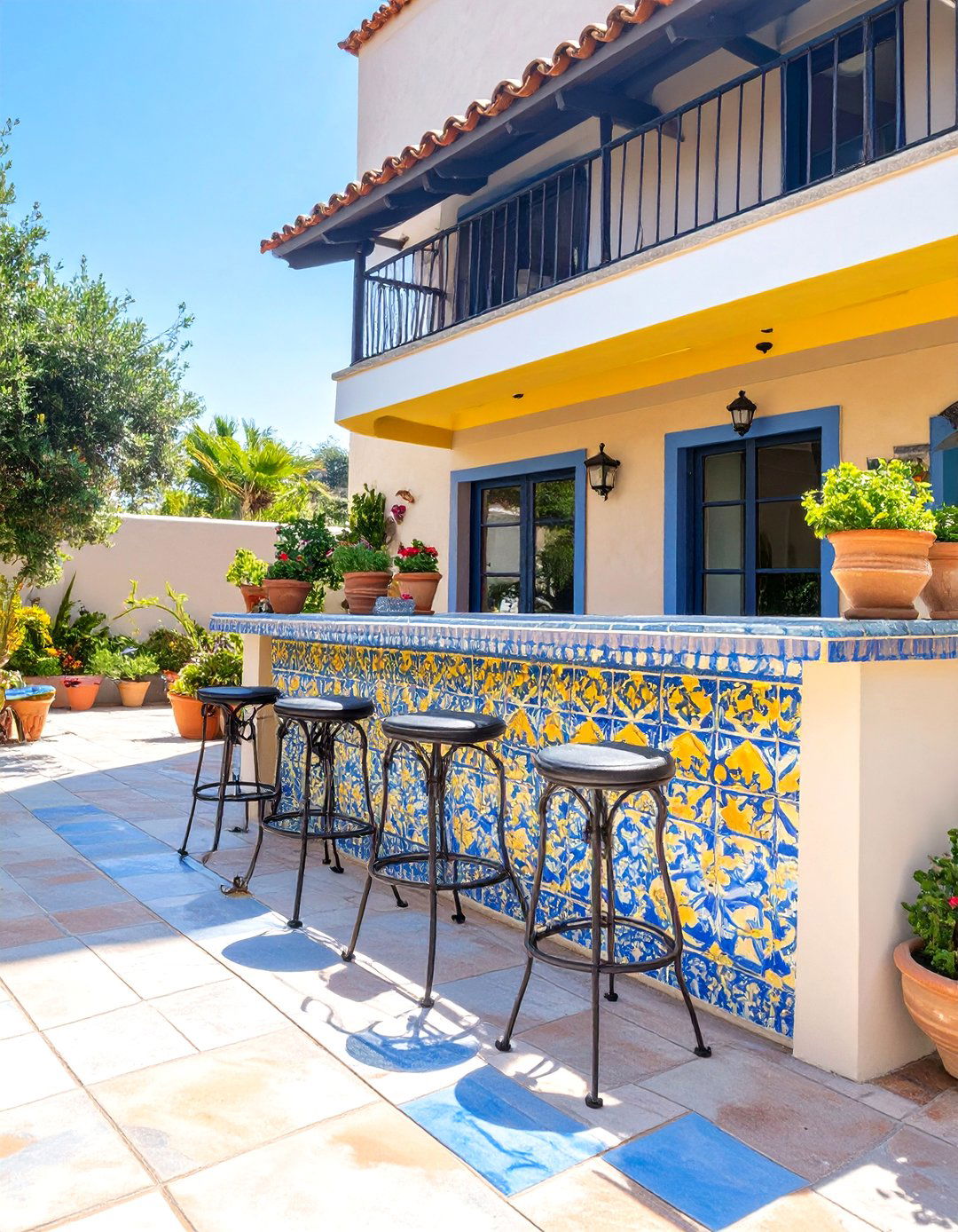 Mediterranean Tiled Deck Bar - 30 deck bar ideas