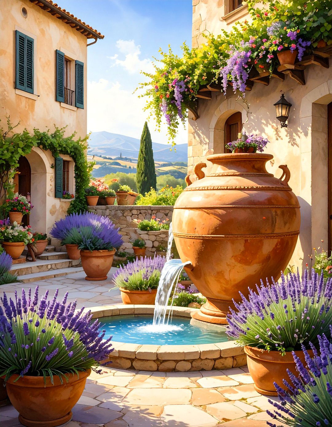 Mediterranean Urn Fountain - 30 backyard waterfall ideas
