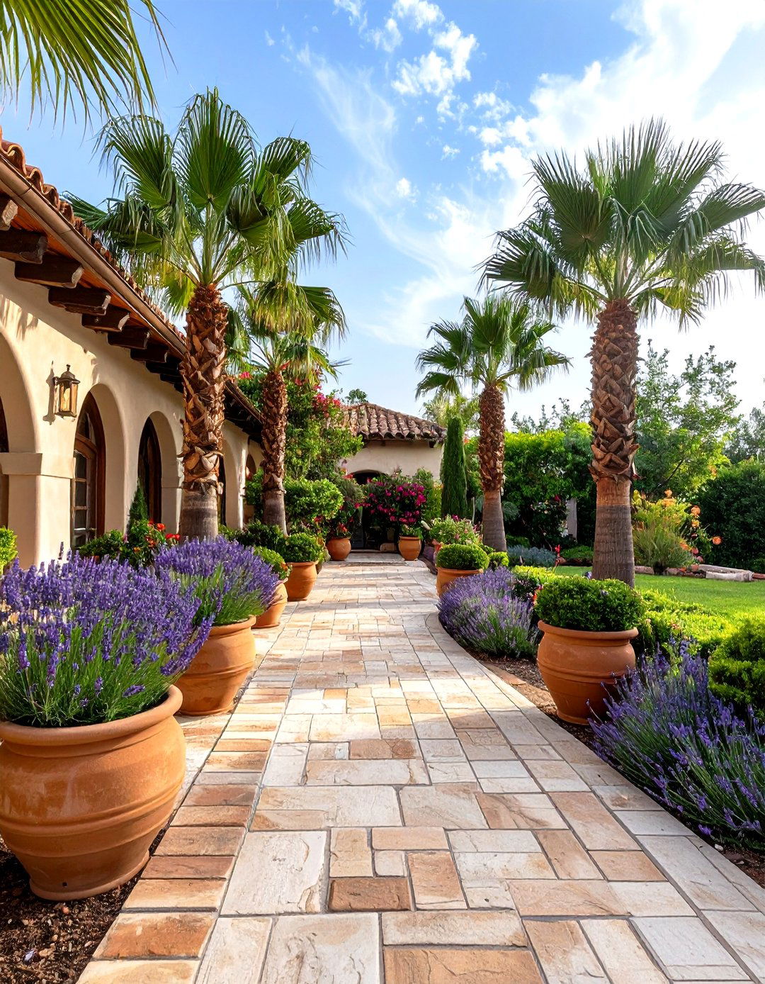 Mediterranean Villa Front Yard Palm Tree Landscape - 30 front yard palm tree landscape design ideas