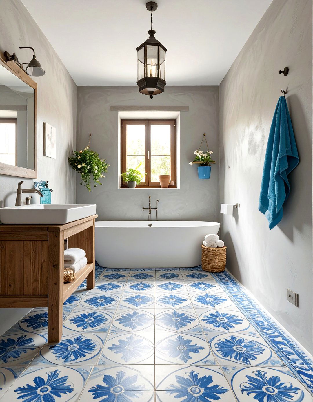 Mediterranean Villa with Cornflower Blue and Terracotta Gray - 30 blue and gray bathroom ideas
