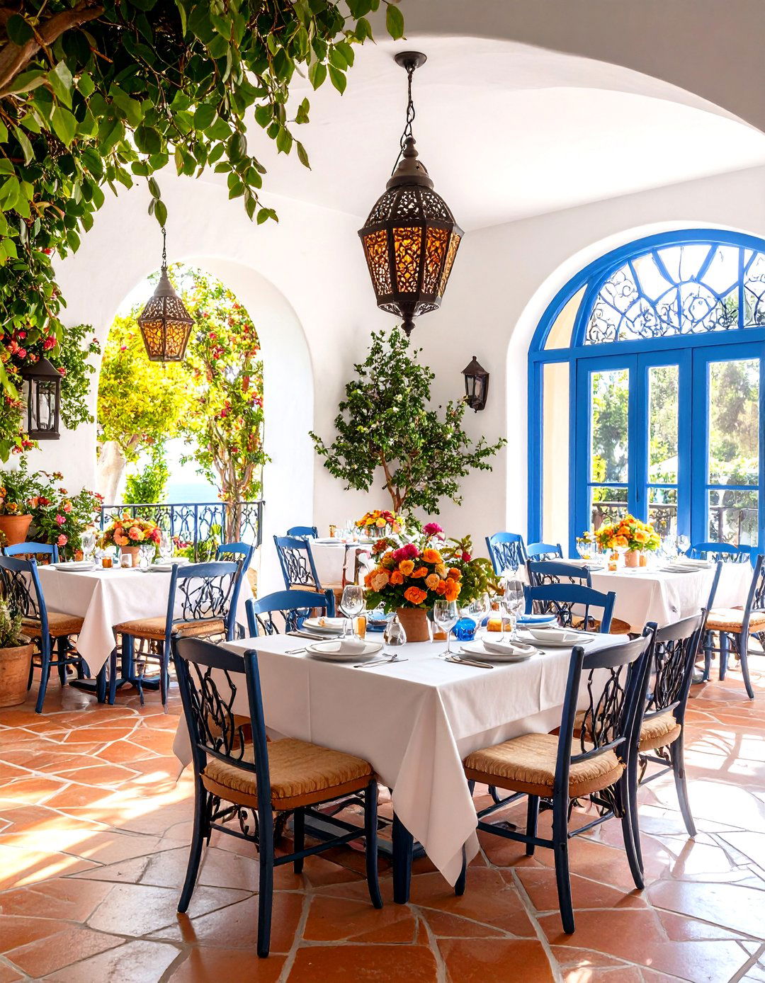 Mediterranean Villa with Terracotta and Blue - 30 restaurant interior design ideas