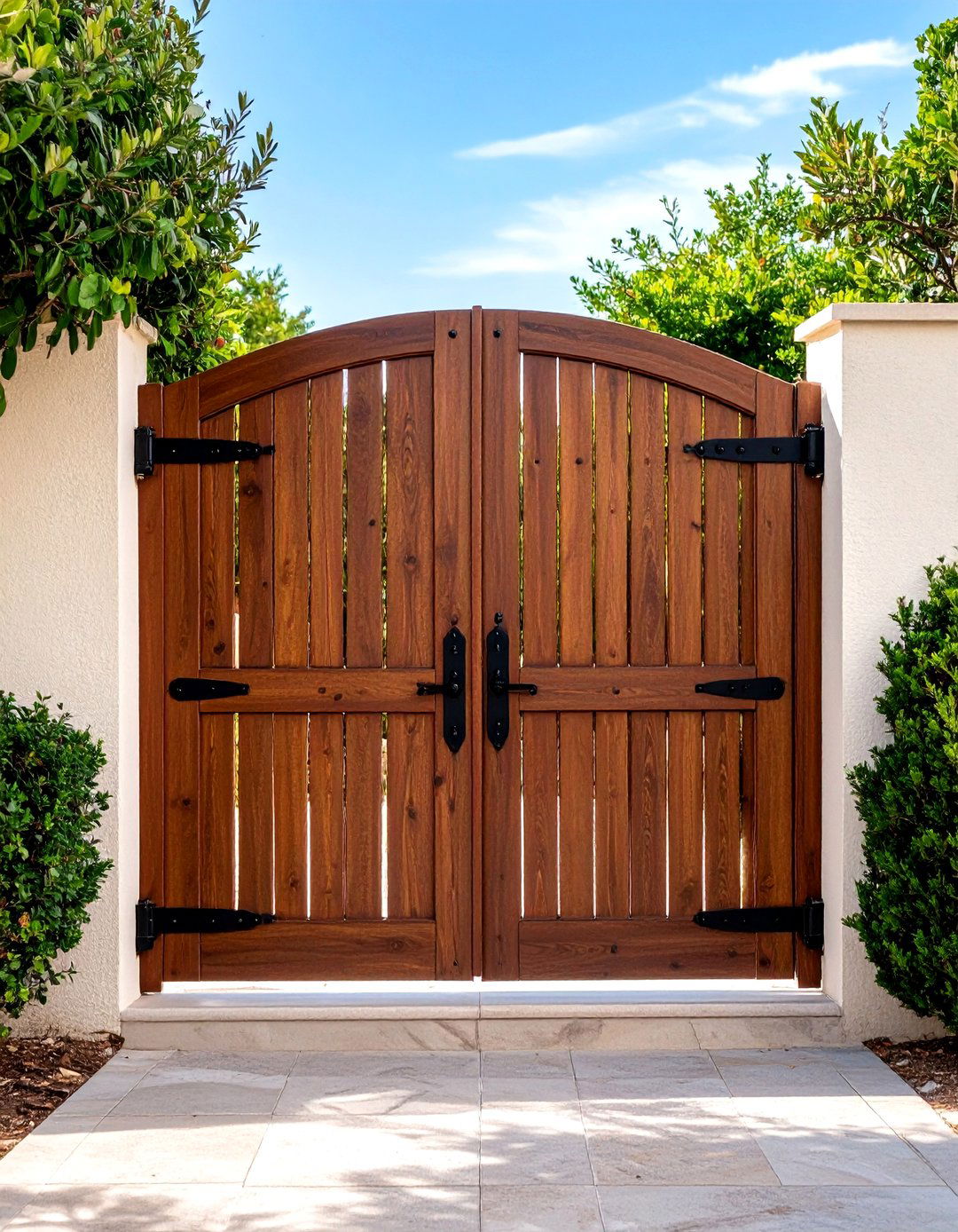 Mediterranean Wrought Iron and Wood Gate - 30 backyard gate ideas