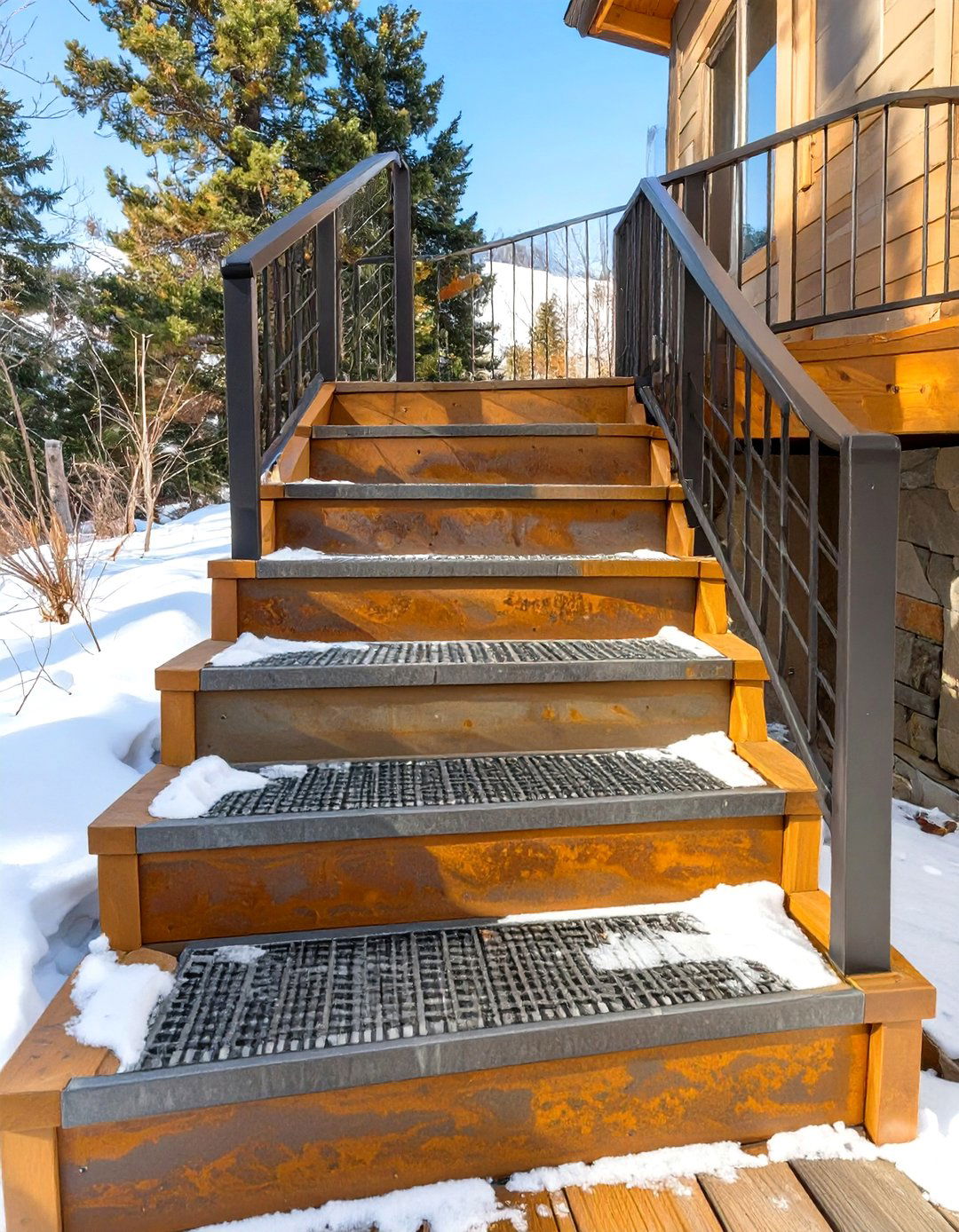 Metal Grate Treads on Outdoor Deck Steps - 30 outdoor deck steps ideas